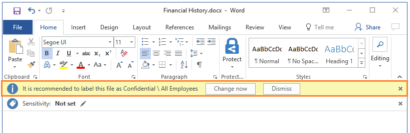 An example of Azure Information Protection on Microsoft Word